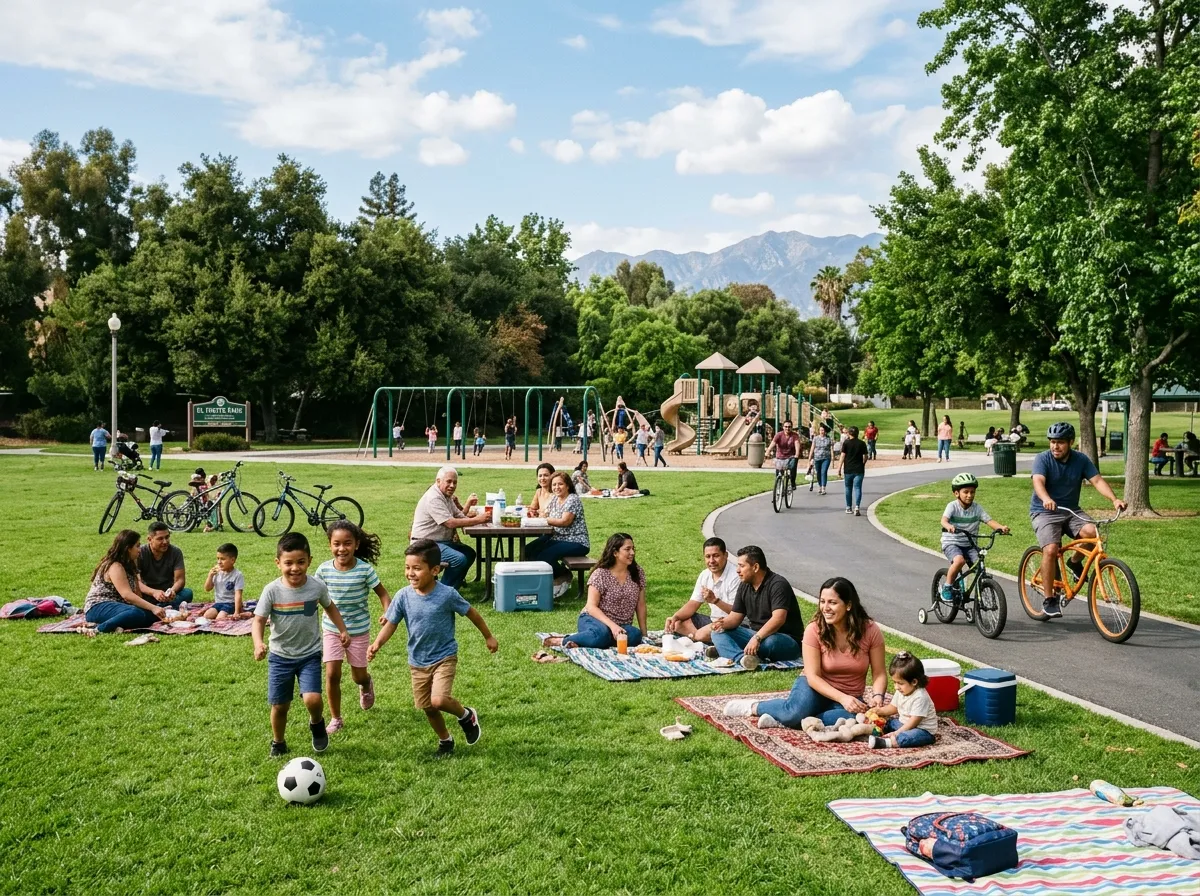 Families enjoying outdoor activities at a community park in El Monte