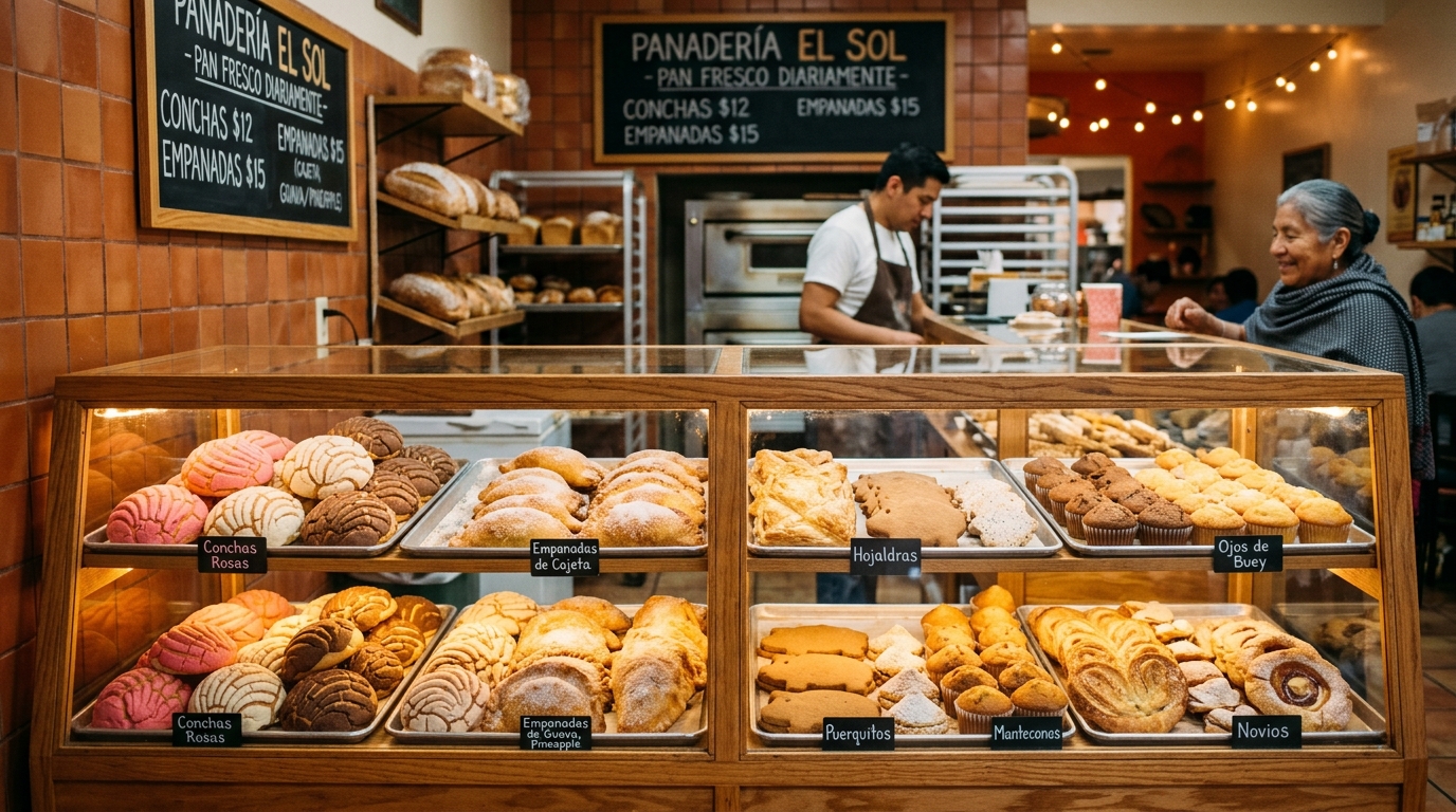 Fresh conchas and sweet breads at a Valley Mall panaderia