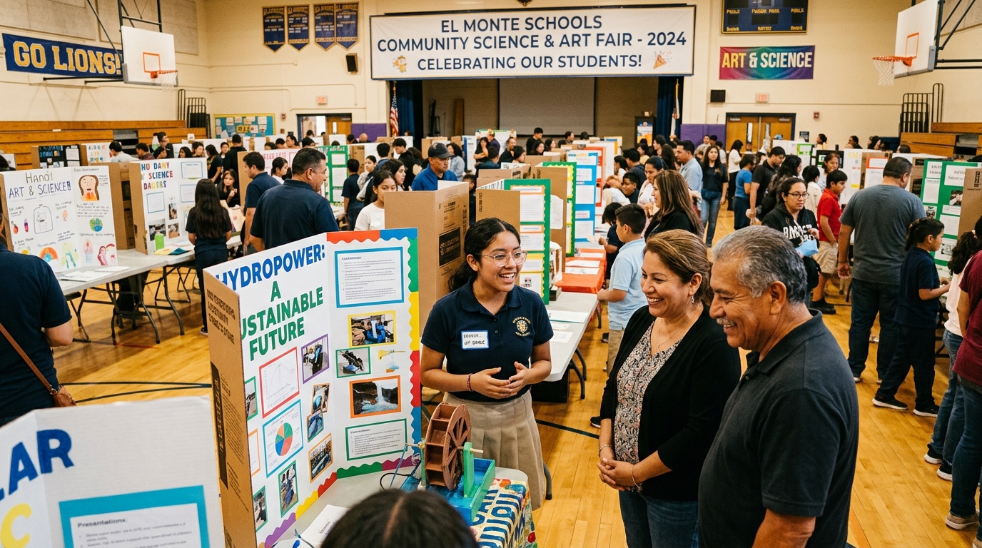 Parents and community members supporting students at an El Monte school event