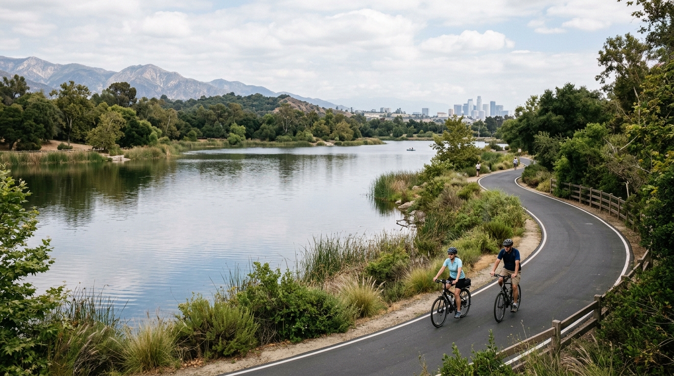 The peaceful lake and biking trails at Whittier Narrows Recreation Area