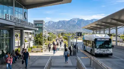 Electric bus arriving at station